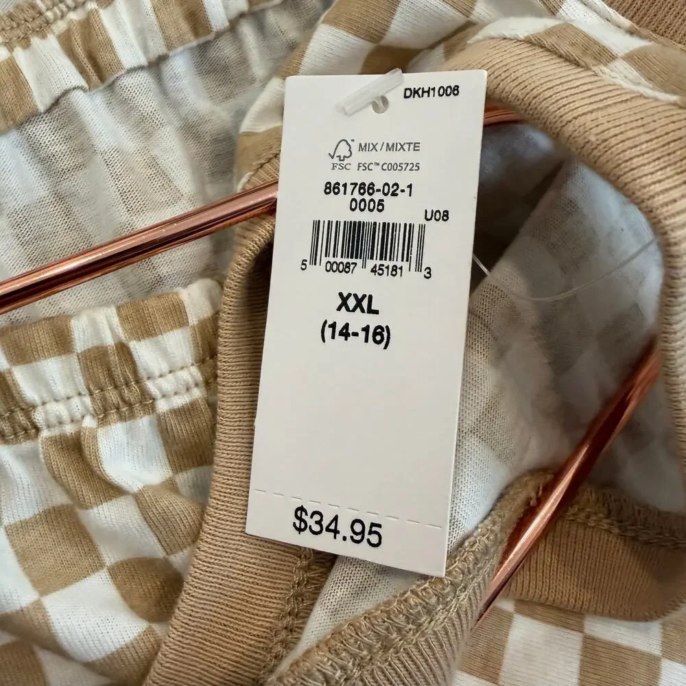 Gap Kids tan white checkered keyhole back dress